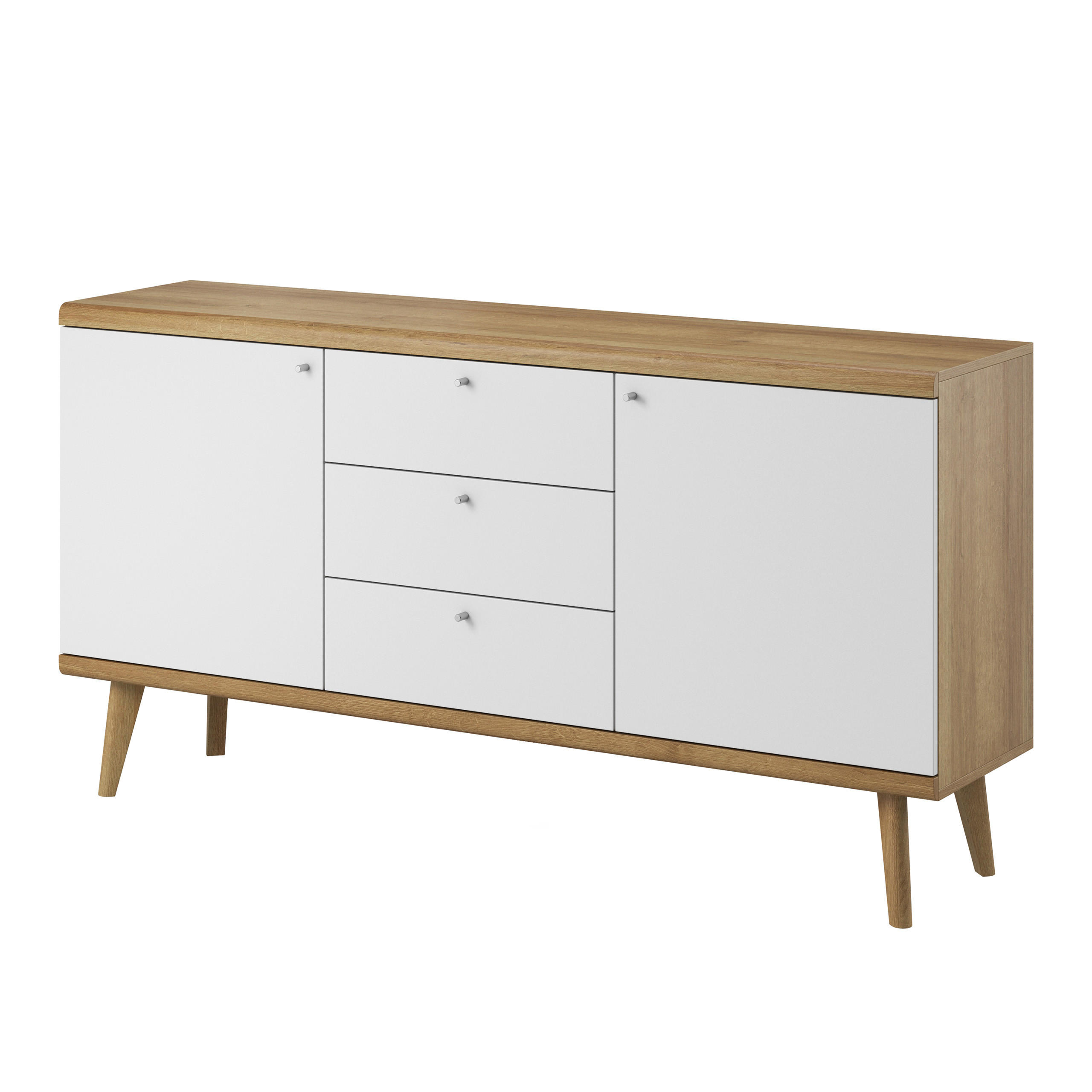 SIDEBOARD PRIMARIO 160/83/40 cm mit 3 Schubladen 2 Türen Eichefarben - Eichefarben/Weiß, Holzwerkstoff (160/83/40cm) - MASSENO