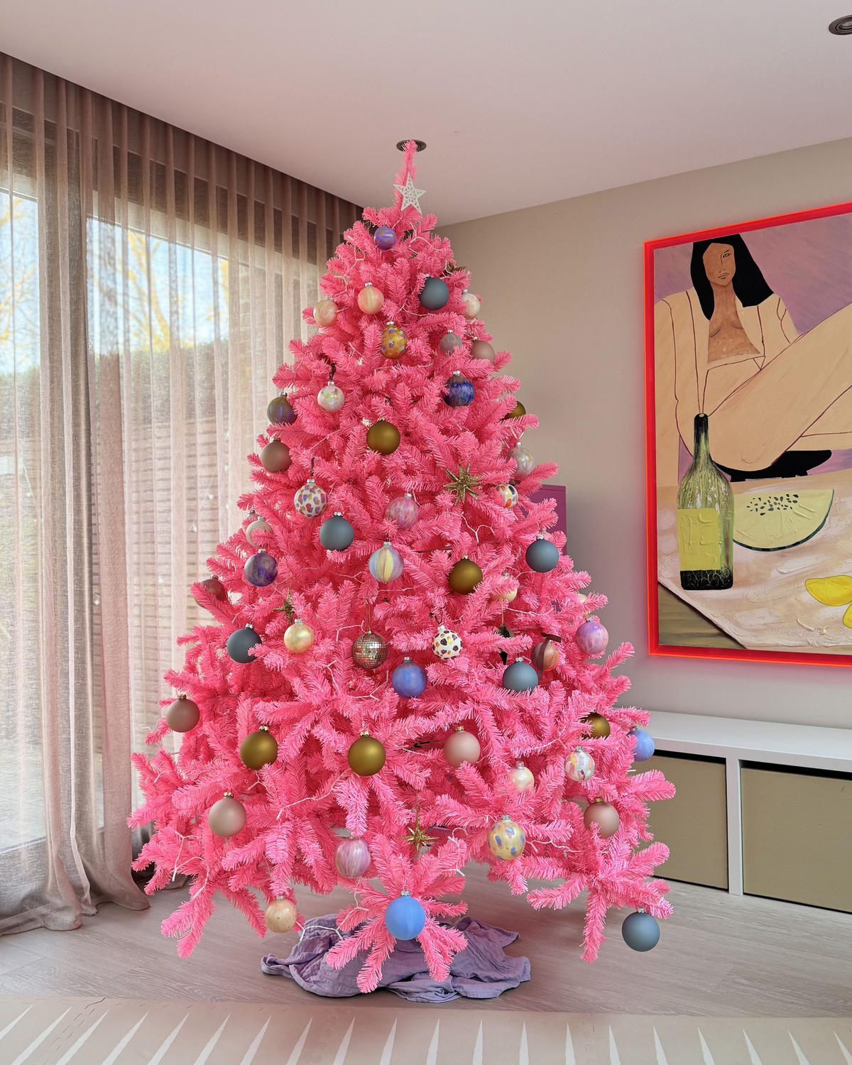 VÁNOČNÍ STROMEK 210 cm Růžový Farnham - růžová, plast (210cm) - Beliani
