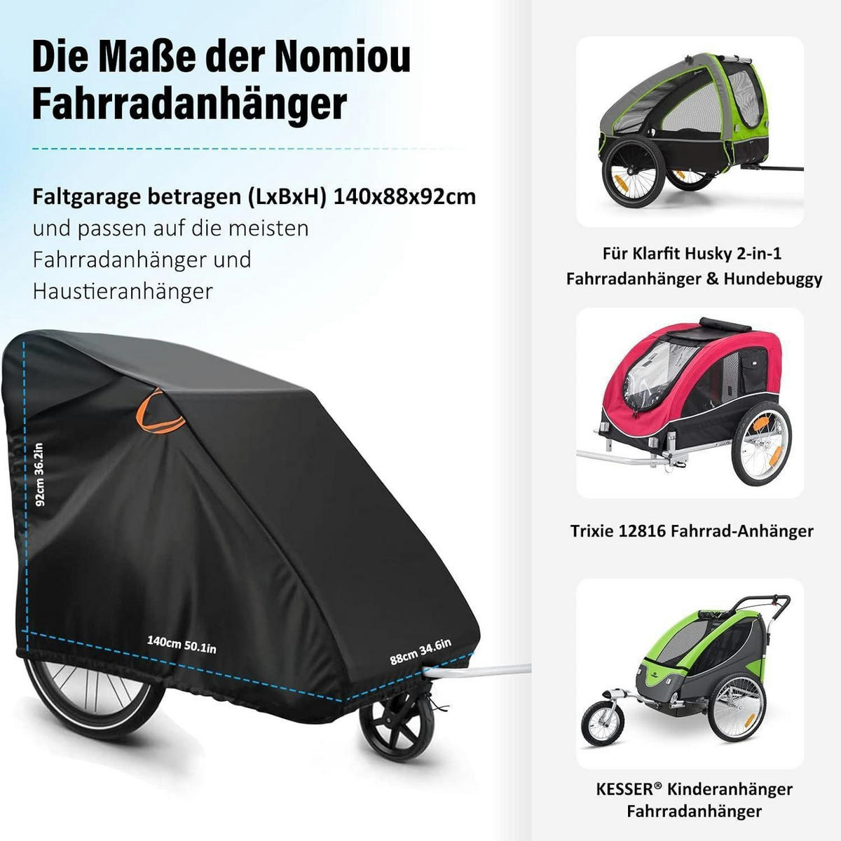 FALTGARAGE für Fahrradanhänger 140 x 88 x 92 cm - Schwarz, Textil (88/92/140cm)