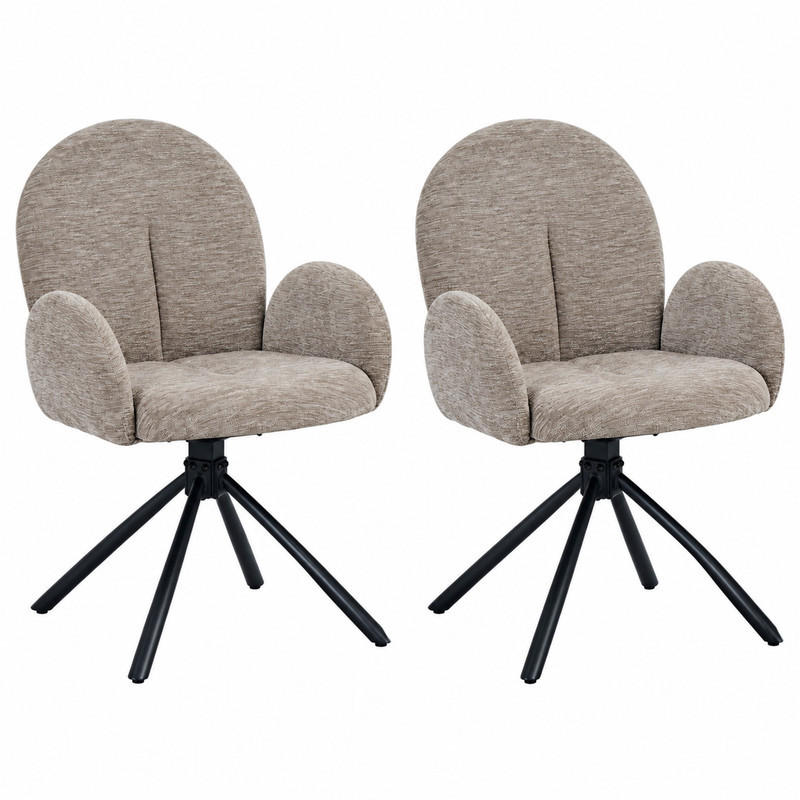2ER-SET Drehbare Esszimmerstühle mit Armlehnen Taupe - Schwarz, Metall (36/86.5/53.5cm) - Meubliv