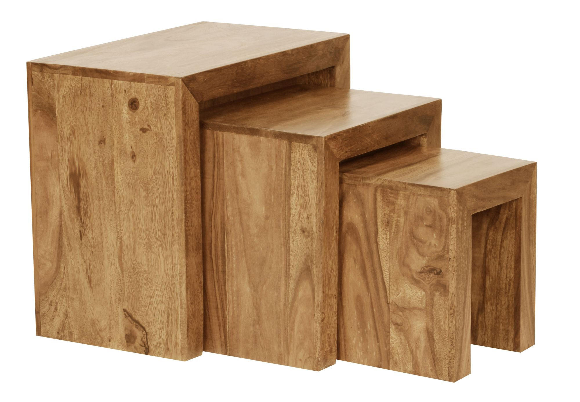 BEISTELLTISCH 3er Set Massivholz Platzsparend Handgefertigt, Beige 50x30x50 cm - Beige, Holz (30/50/50cm) - KADIMA DESIGN