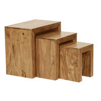 BEISTELLTISCH 3er Set Massivholz Platzsparend Handgefertigt, Beige 50x30x50 cm - Beige, Holz (30/50/50cm) - KADIMA DESIGN