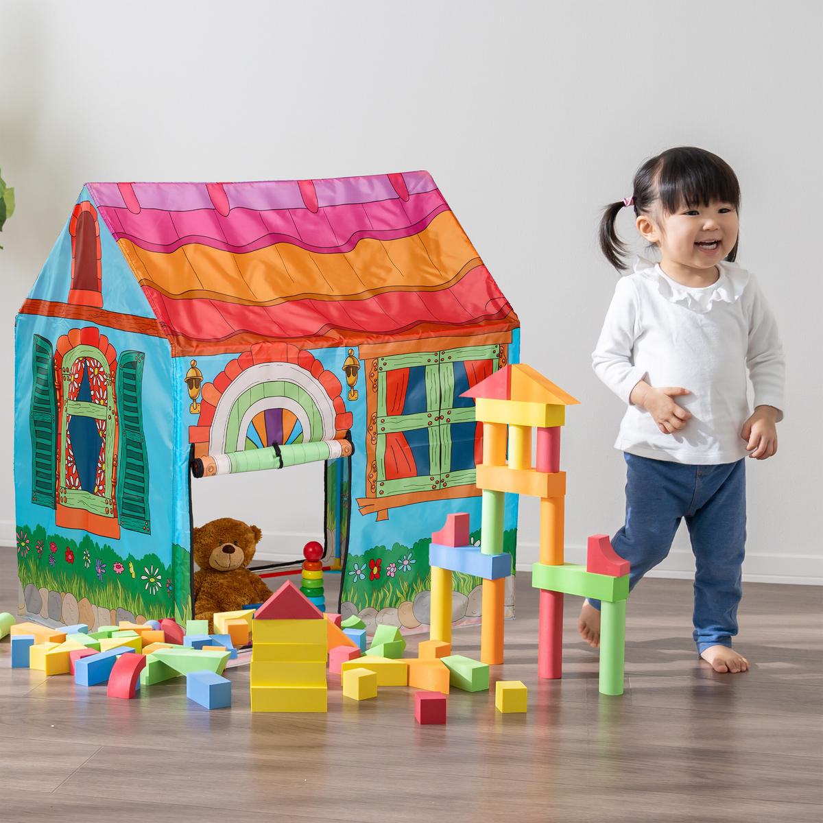 SPIELZELT Mehrfarbig Hausform Polyester 103x96x75 cm - Multicolor, Kunststoff/Textil (96/75cm) - Relaxdays