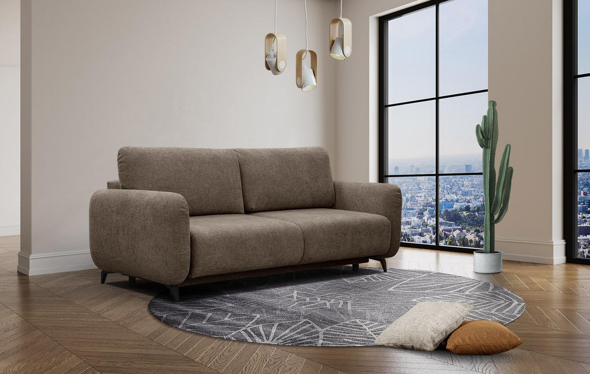 SOFA DRAKE 3-Sitzer mit Schlaffunktion, taupe - Taupe/Braun, Holz/Textil (232/90/107cm) - Courtois Laville