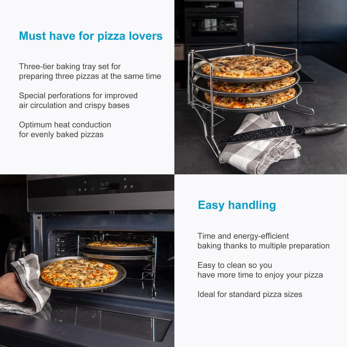 PIZZA BLECH SET - Schwarz, Metall (21.8/19.5/32.1cm) - Intirilife