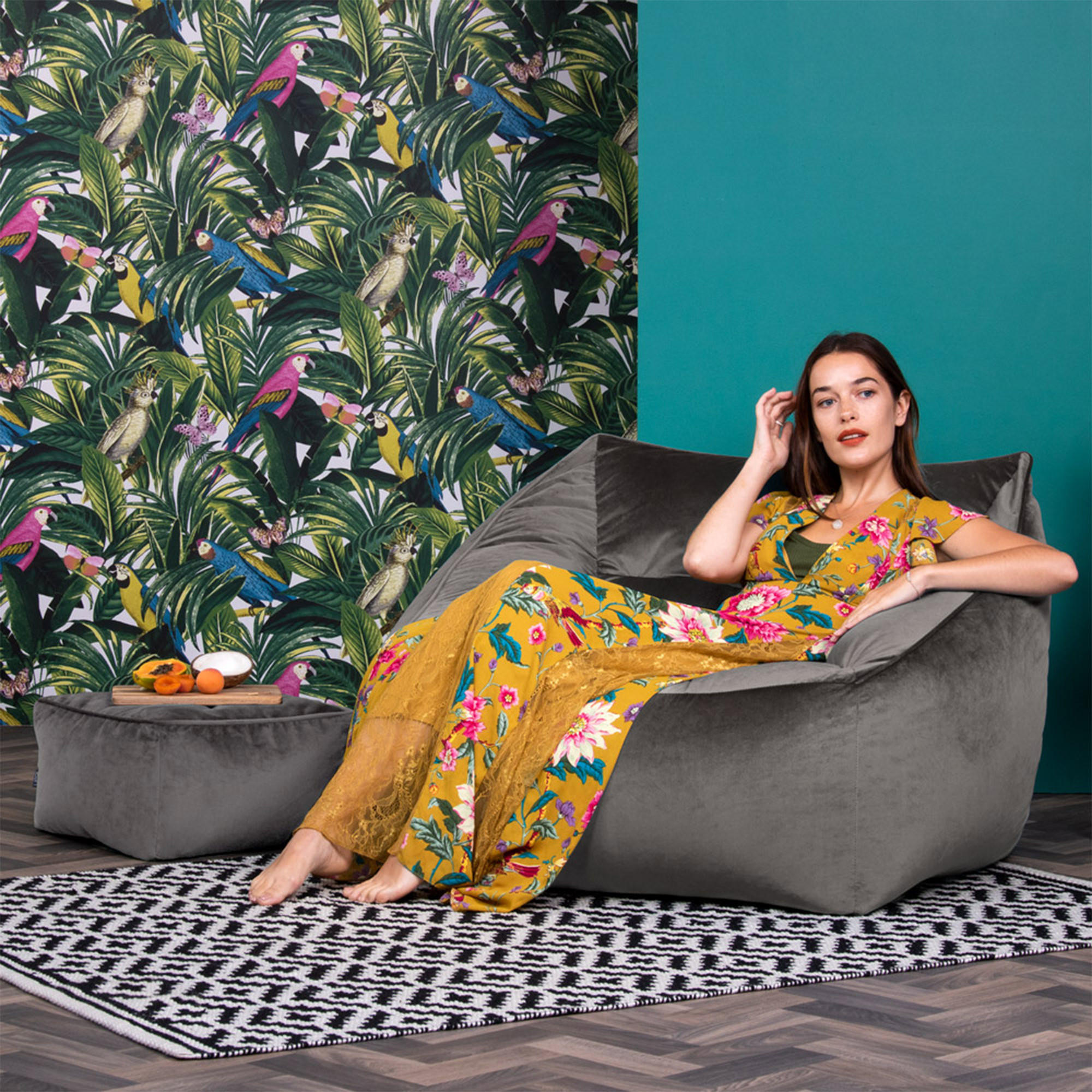 SITZSACK Sessel mit Sitzpouf - Grau, Kunststoff (100/80/88cm) - icon