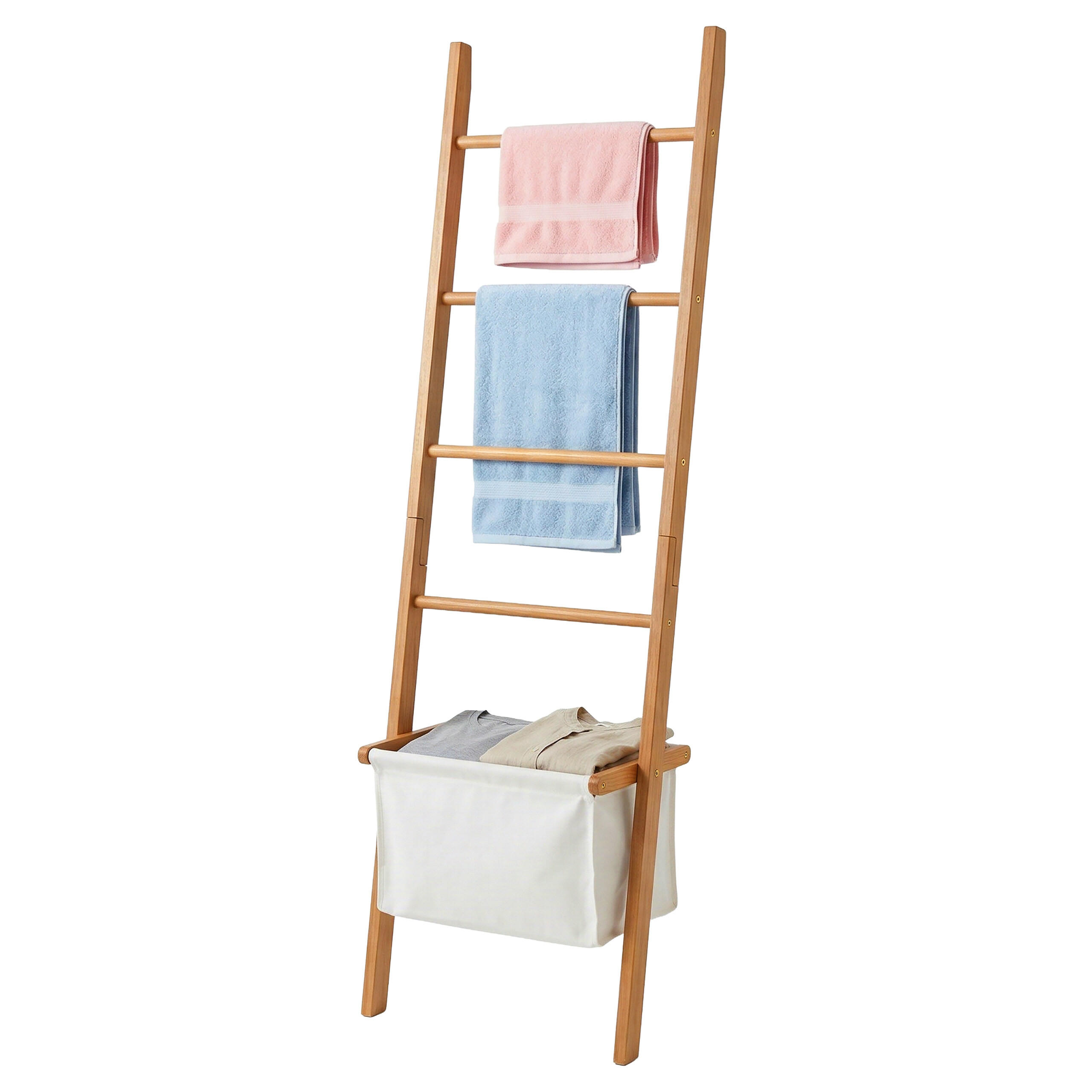 HANDDUKSSTEGE Natur beige valnöt med tvättkorg 4 steg 170 cm Ljusbrun 170/50/21 cm