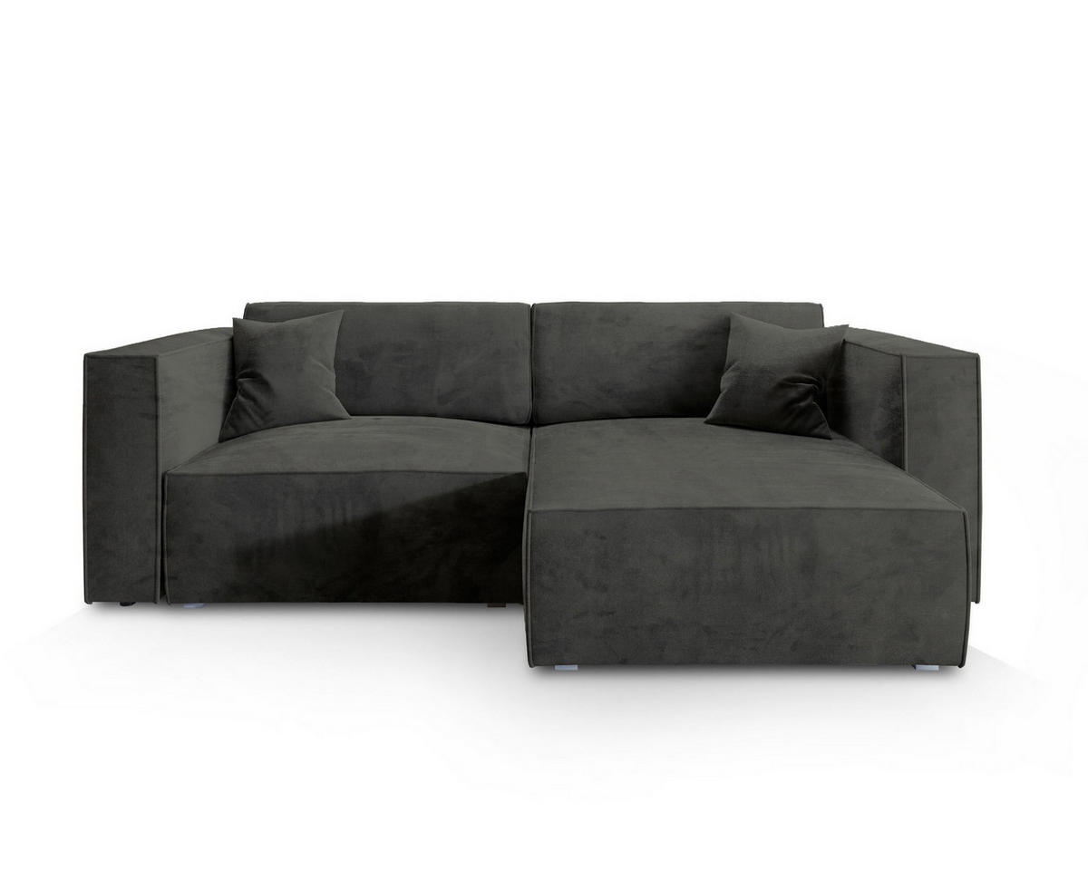 ECKSOFA NERIO M Schwarz Velours-Stoff mit Schlaffunktion - Schwarz, Holz (245/148cm) - MASSENO