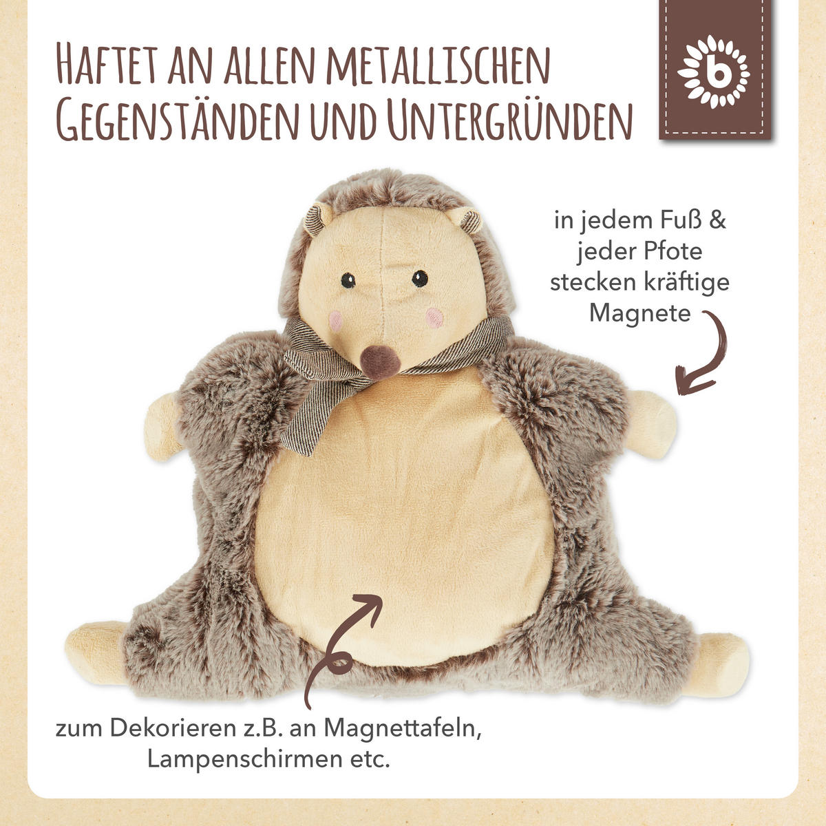 PLÜSCH Kuscheltier Igel mit Magneten - a - Braun, Textil (40/30cm) - Bieco Spielwaren