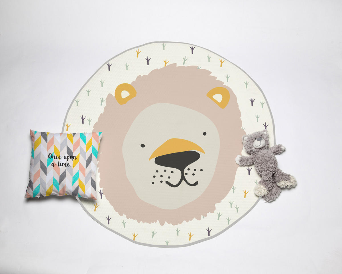 KINDER-TEPPICH Runder mit Piqué-Druck, Löwenmotiv PLAY ROUND - Multicolor, Textil (1/120cm) - RNT By Really Nice Things
