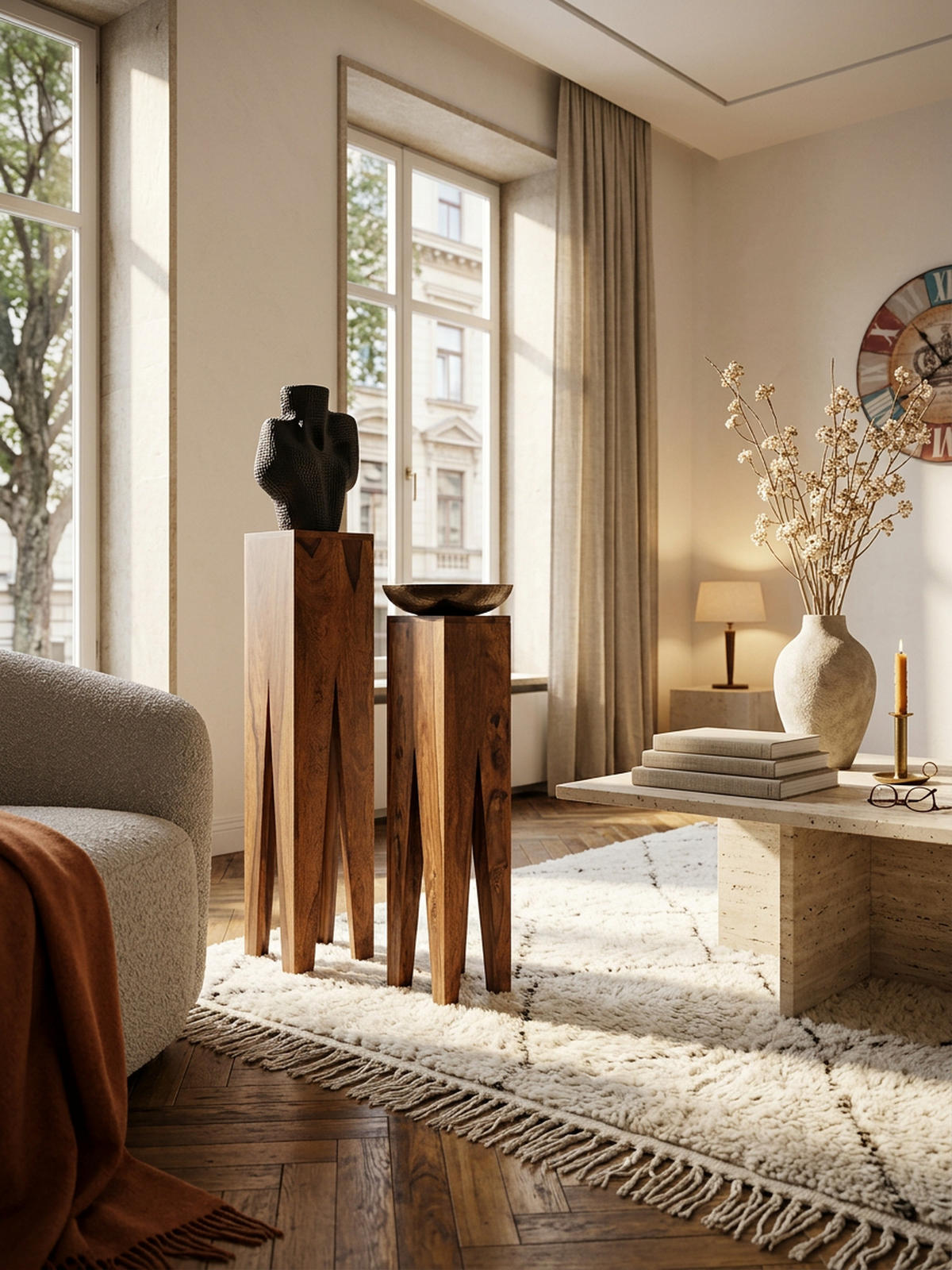 BEISTELLTISCH 3er Set Massivholz Handgefertigt Giraffenbeine, Braun 25x25x100 cm - Braun, Holz (25/25/100cm) - KADIMA DESIGN