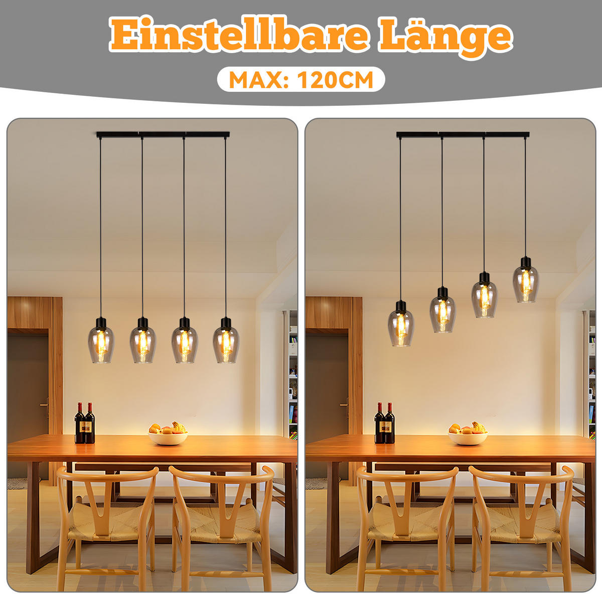 PENDELLEUCHTE Daphne 70/5/120 cm - Schwarz, Glas (70/5/120cm) - ZMH