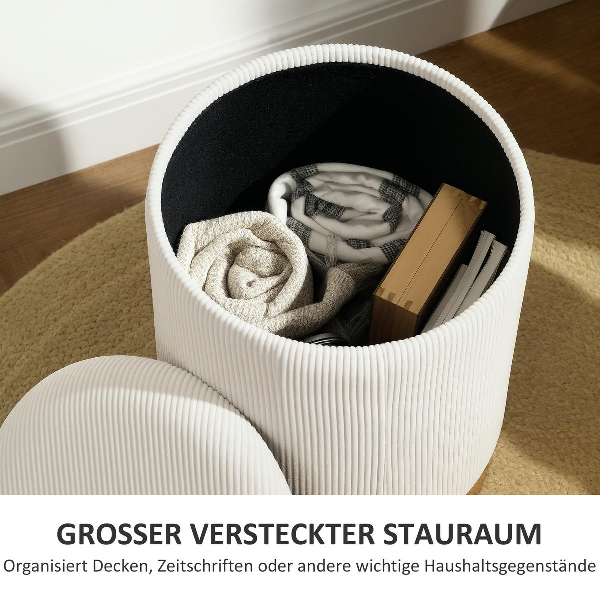 SITZHOCKER mit Stauraum 36 x 36 x 44 cm Cremeweiß - Creme, Textil (36/44/36cm) - HOMCOM