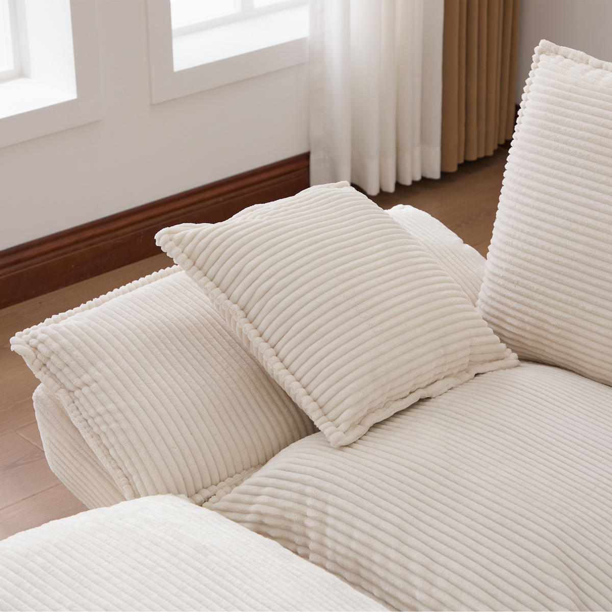 2-SITZER Sofa aus Corduroy 190x132x84 cm mit Hocker & USB-C, beige - Beige, Textil (132/84/190cm)