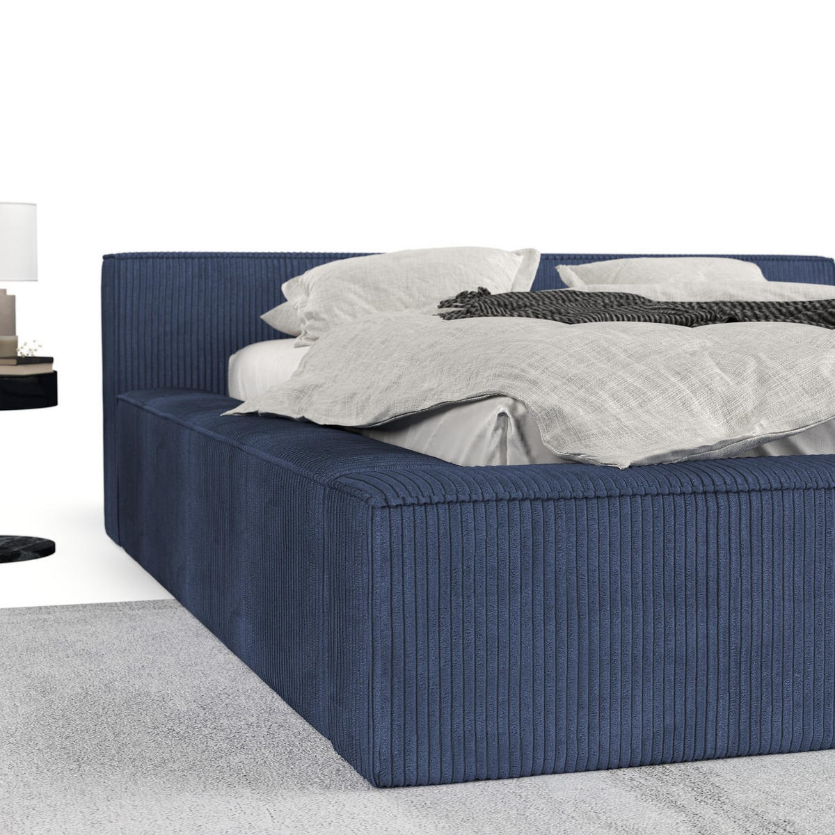 POLSTERBETT Casto mit Stauraum 140/200 cm Marineblau im Poso Stoff - Schwarz/Naturfarben, Holz/Holzwerkstoff (140/200cm) - AltaBeds