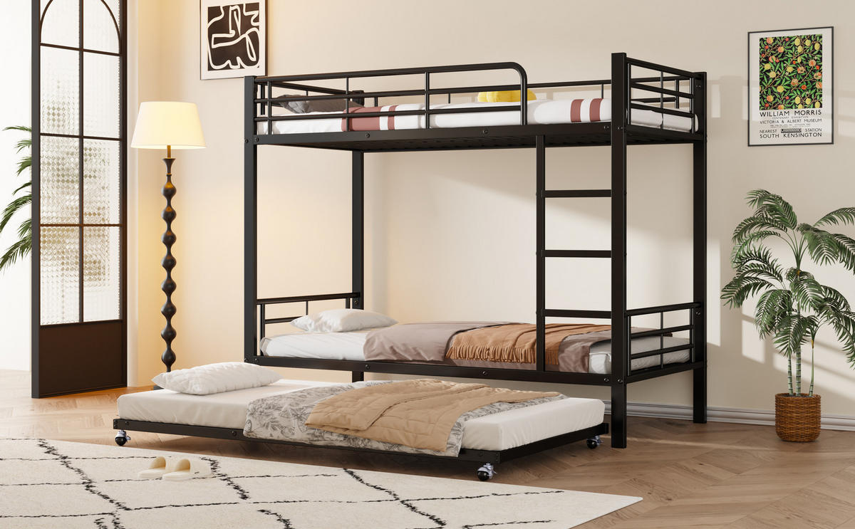 ETAGENBETT 90/90x200 cm Ausziehbett schwarz - Schwarz, Metall (90/200cm) - LEBENLANG