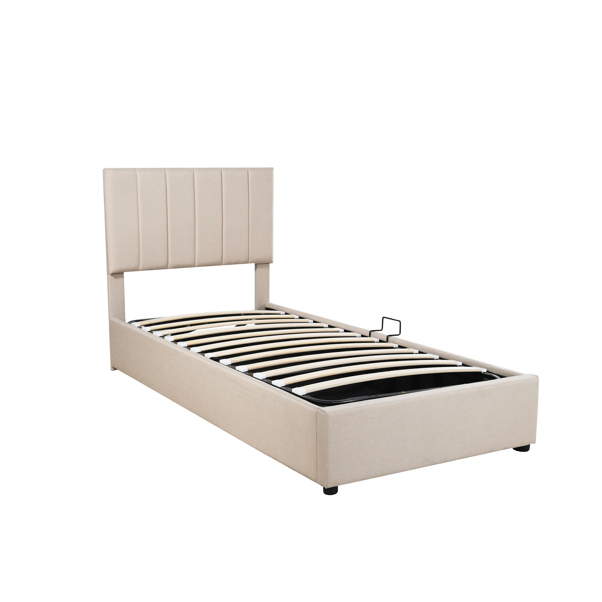 KINDERBETT 90/200 cm DE-01753, in Beige, mit hydraulischem Stauraum - Beige, Metall (90/200cm) - ComfortXL