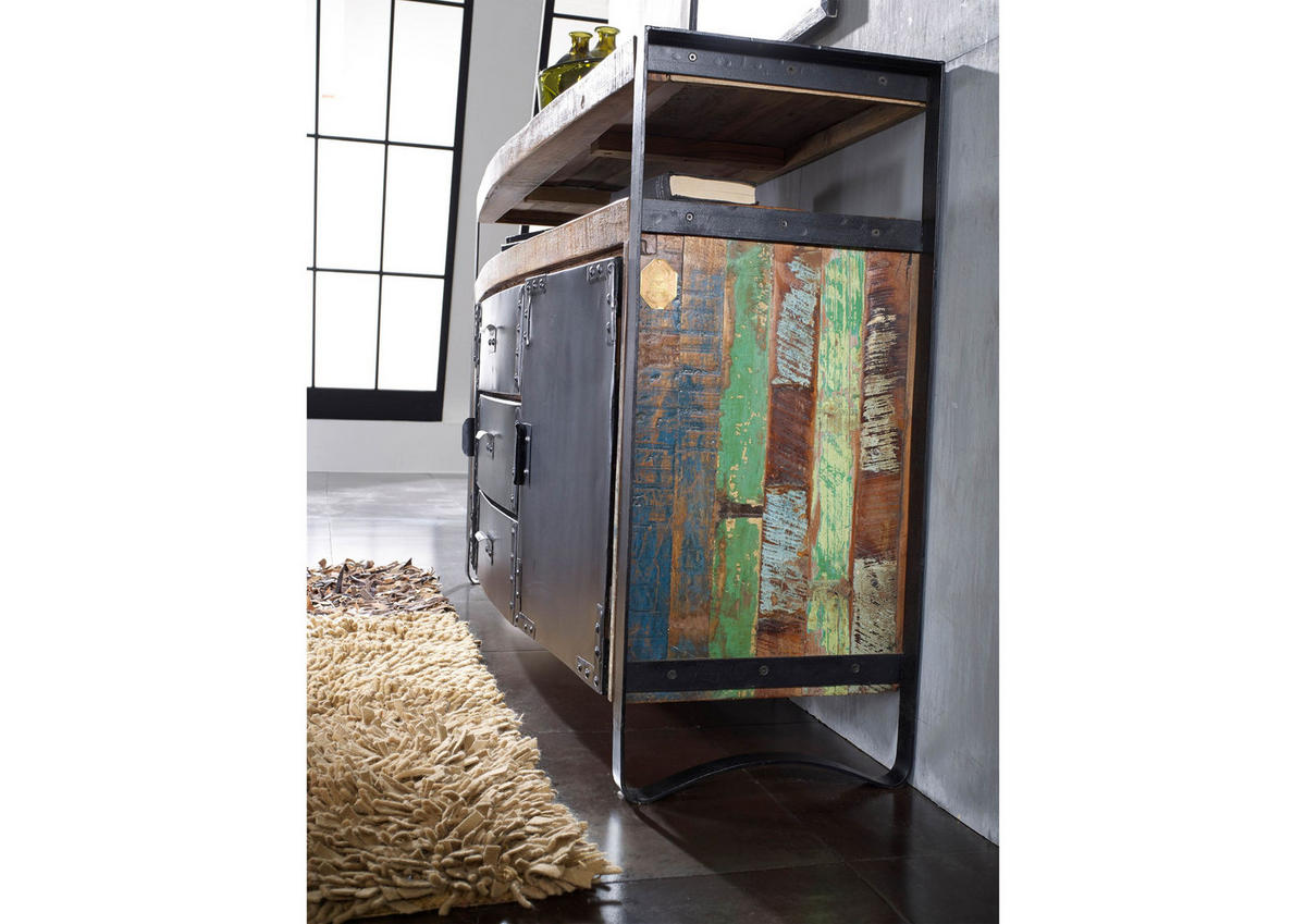 SIDEBOARD Altholz 150x43x90 mehrfarbig lackiert INDUSTRIAL #06 - Multicolor, Holz (150/90/43cm) - Massivmoebel24