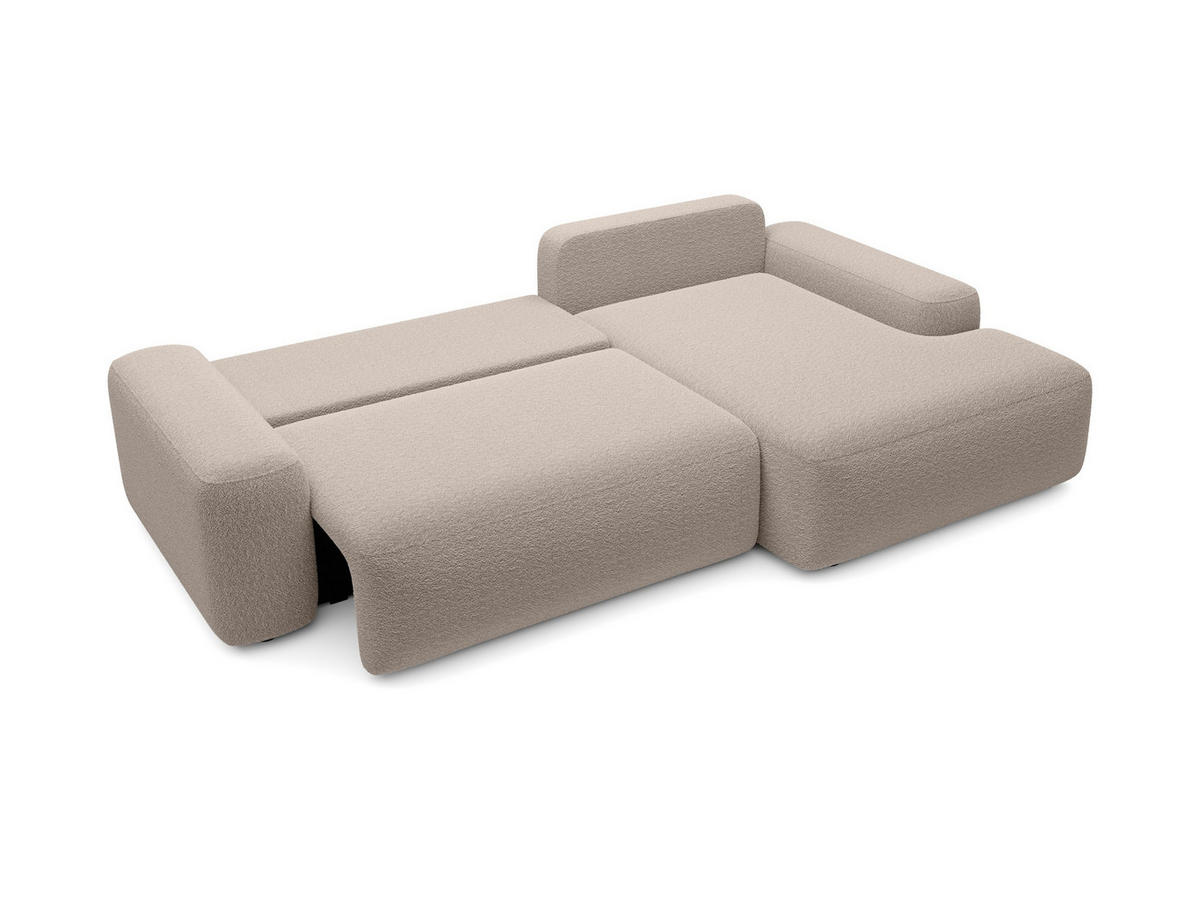 ECKSOFA RUOTA Beige Boucle-Stoff mit Schlaffunktion - Beige, Holz (264/162cm) - MASSENO