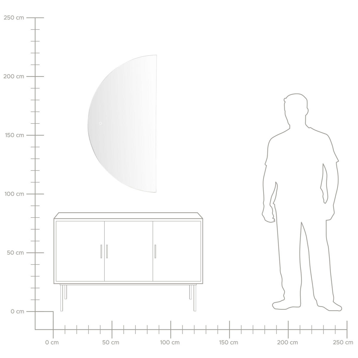 BADSPIEGEL mit LED-Beleuchtung halbrund 60/120 cm Loue - Silberfarben, Glas (60/120/4cm) - Beliani