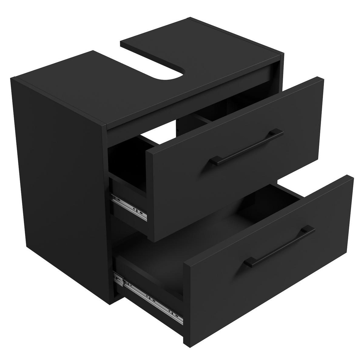 WASCHBECKENUNTERSCHRANK Florence 2 Schubladen Schwarz Mat - 60 x 35 x 47 cm - Schwarz, Holz (60/50/35cm) - Badplaats