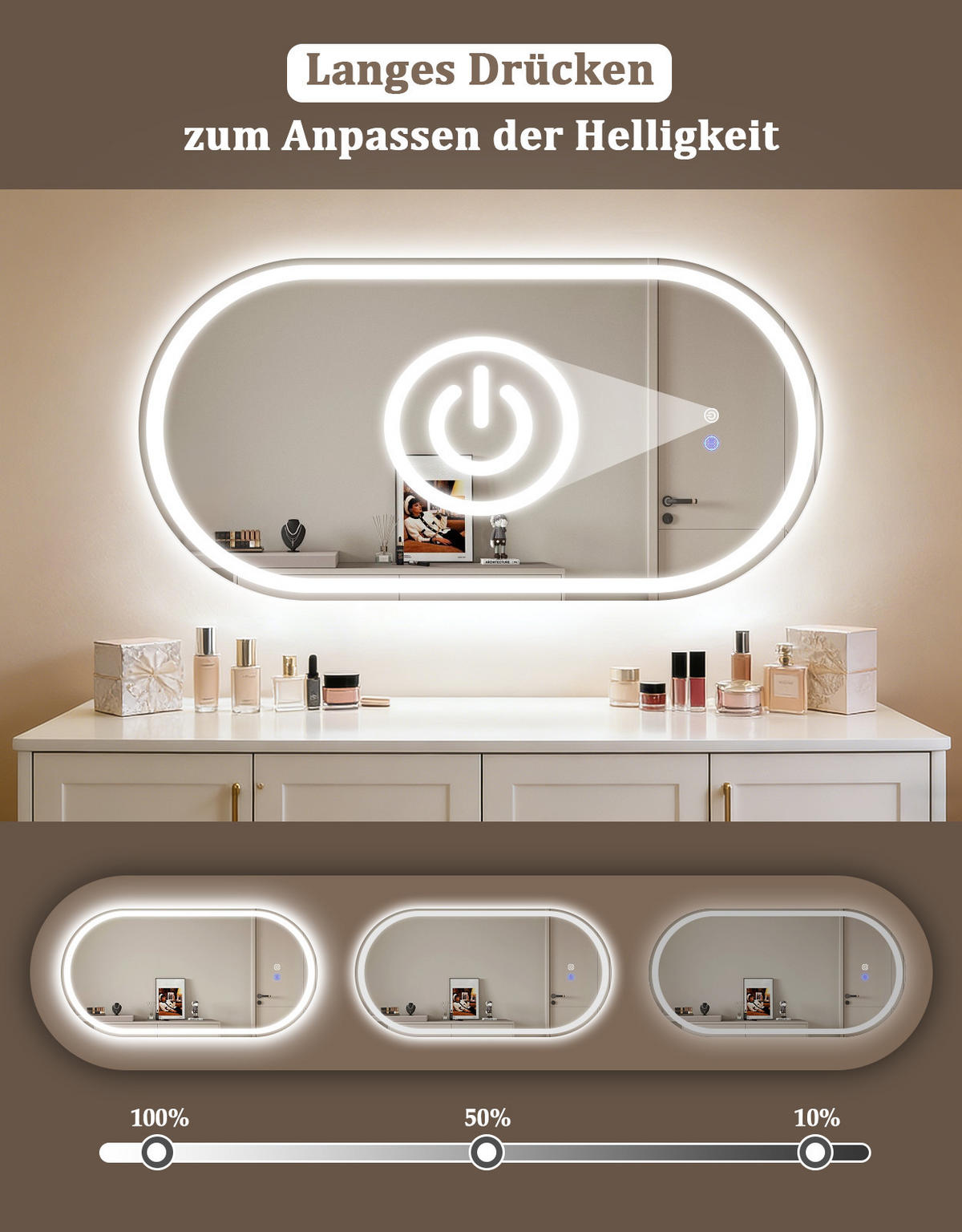 BADSPIEGEL mit Beleuchtung Lorvel 2.9/60/120 cm - Weiß, Glas (60/120/2.9cm) - ZMH