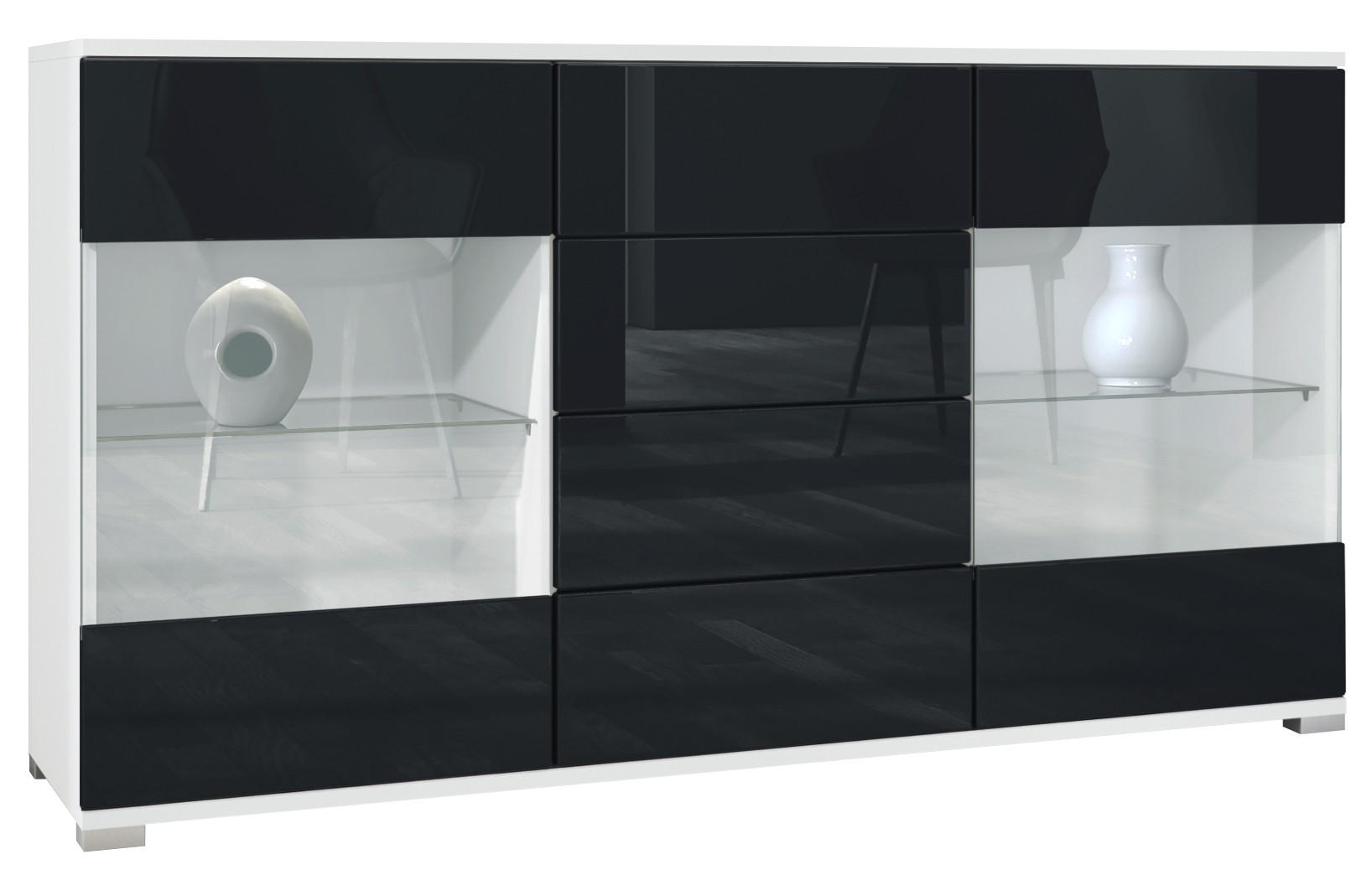Vladon Sideboard Schwarz Hochglanz 138.5x75.5x35 cm