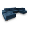 WOHNLANDSCHAFT CASONE R-S Blau Velours-Stoff mit Schlaffunktion - Blau, Holz (345/90/202cm) - MASSENO