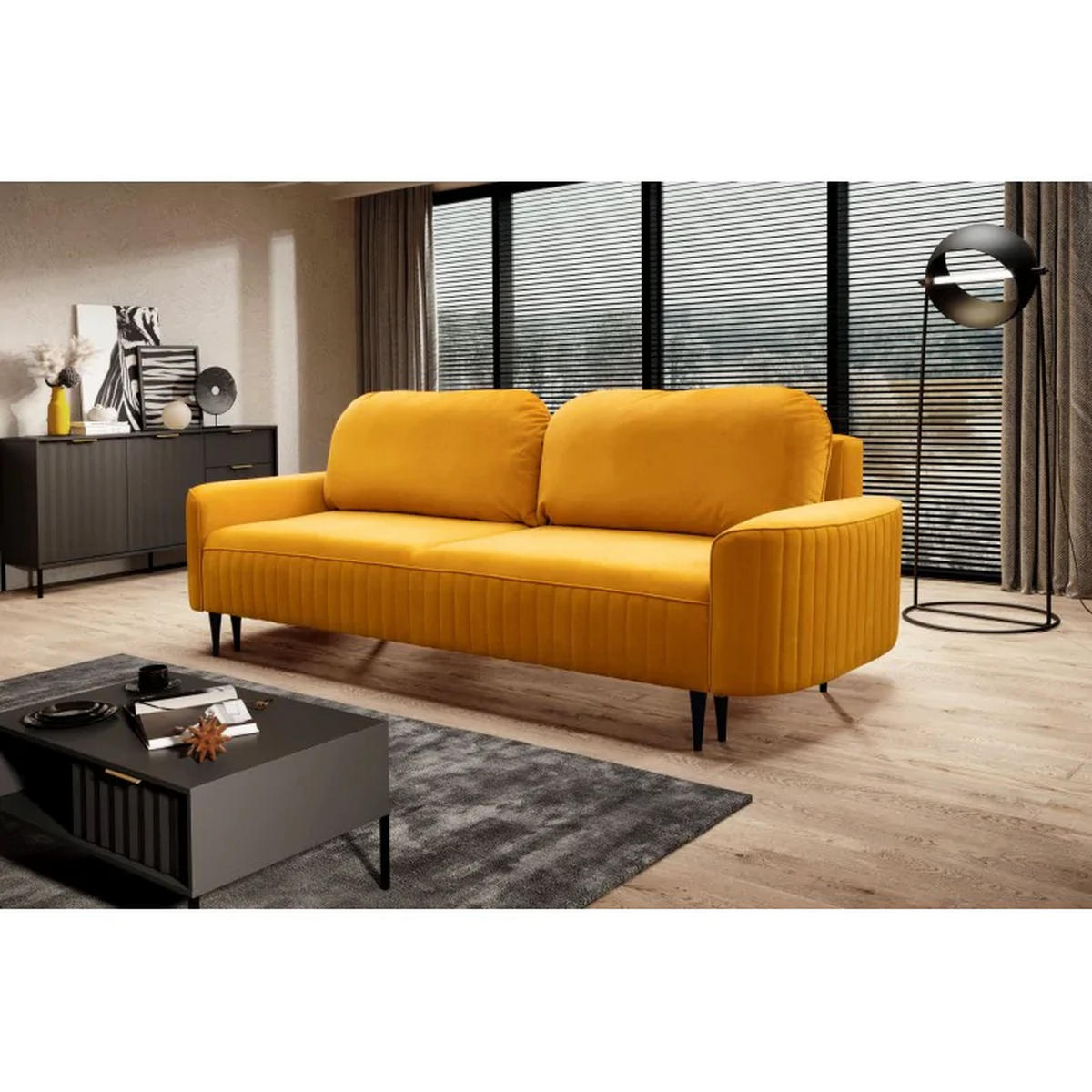 SCHLAFSOFA ANES, Sofa mit Schlaffunktion und Bettkasten, Farbe: Gelb, Velourstoff - Gelb, Textil (244/92/102cm) - Sepro Meble
