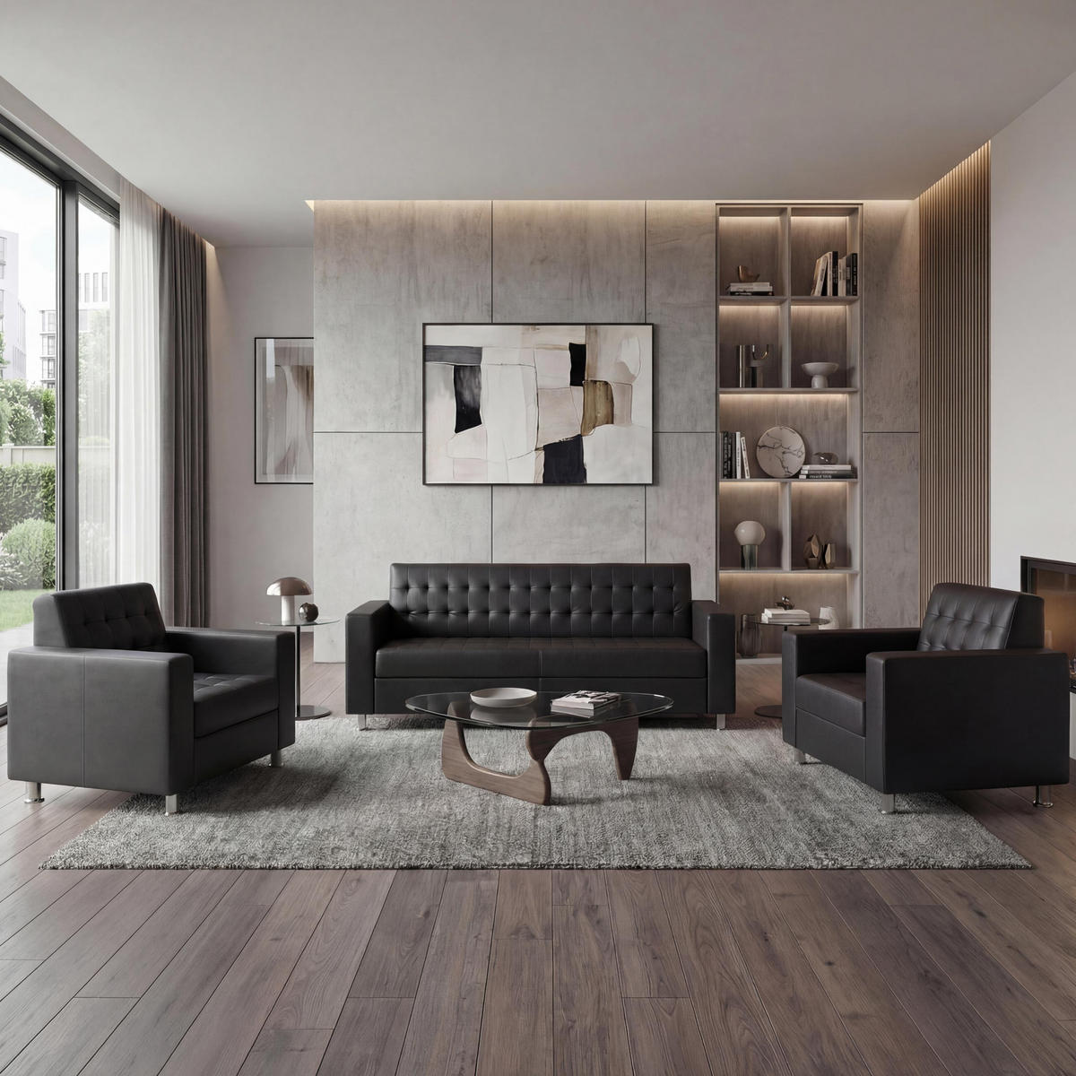 SOFAGARNITUR Schwarz - Schwarz, Textil (89/82/75cm) - MCW