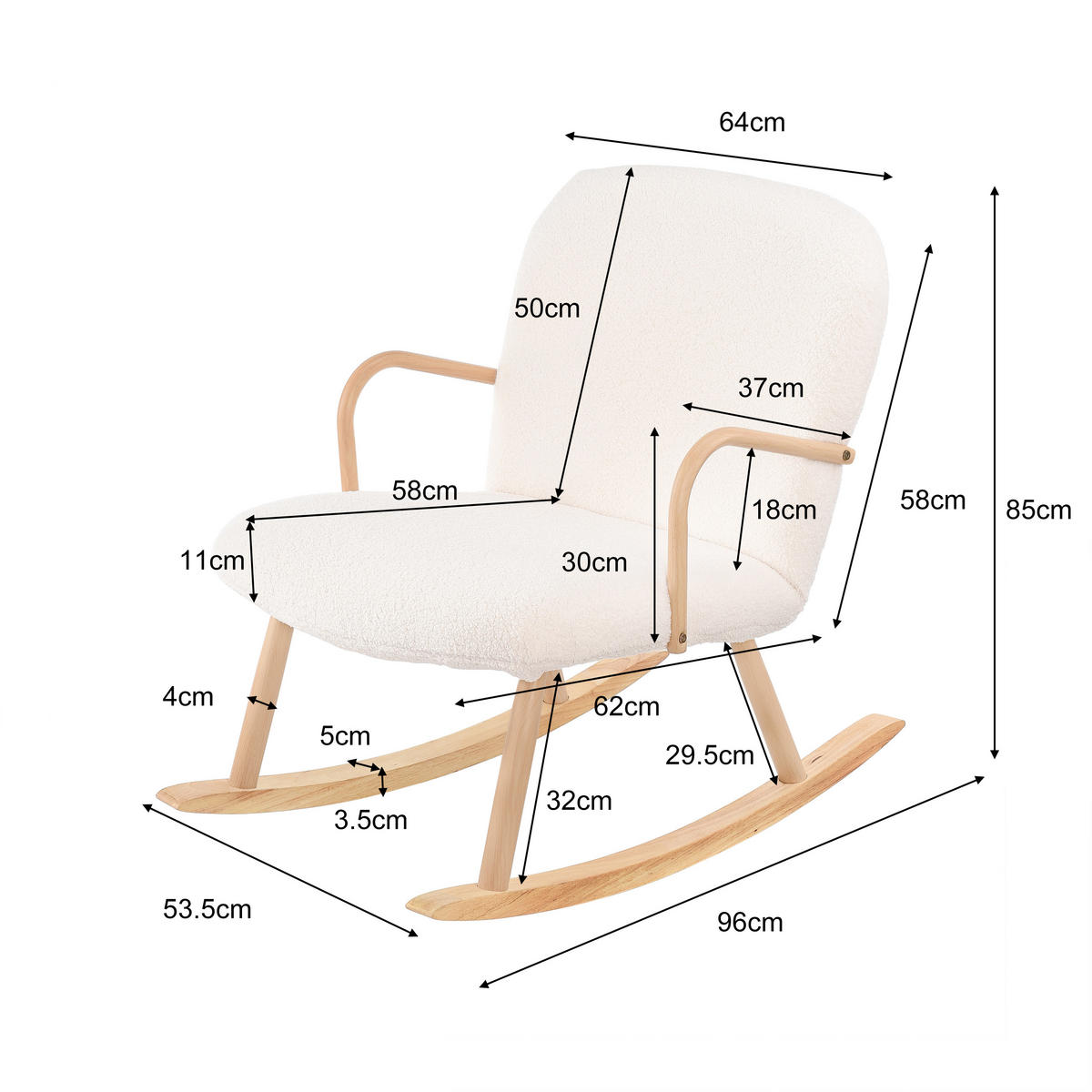 SCHAUKELSTUHL, Weiß - Weiß, Holz (96/85/64cm)