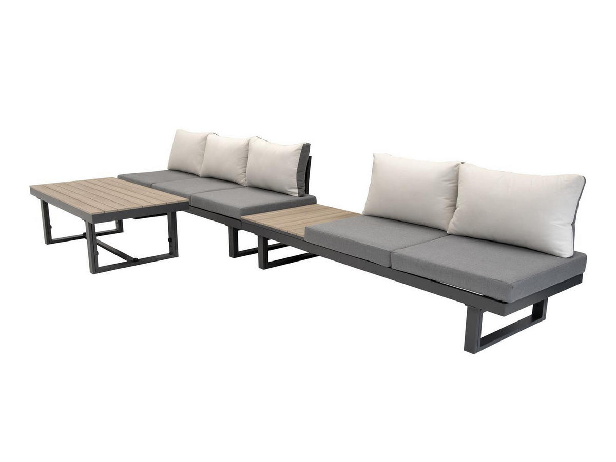 GARTENLOUNGE-SET Manhatten Aluminium, anthrazit höhenverstellbar, für 6 Personen - Grau, Kunststoff - Green Spirit