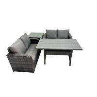 GARTENSET mit Zweisitzer,Esstisch Polyrattan 4-Sitzer - Dunkelgrau/Grau, Glas/Kunststoff - Fimous
