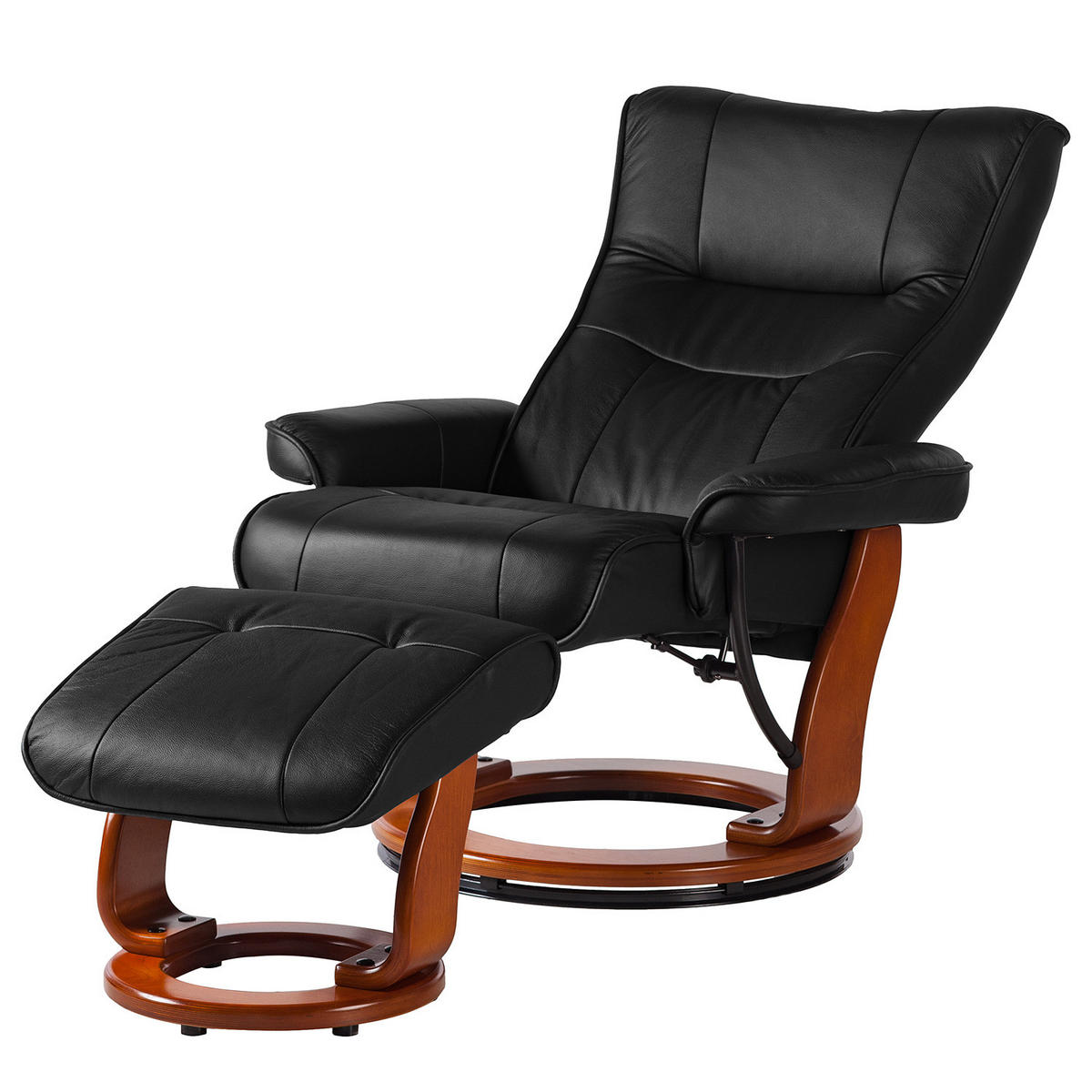 RELAXSESSEL - Echtleder / Kunstleder - Schwarz/Braun, Leder/Holz (82/105/84cm) - home24