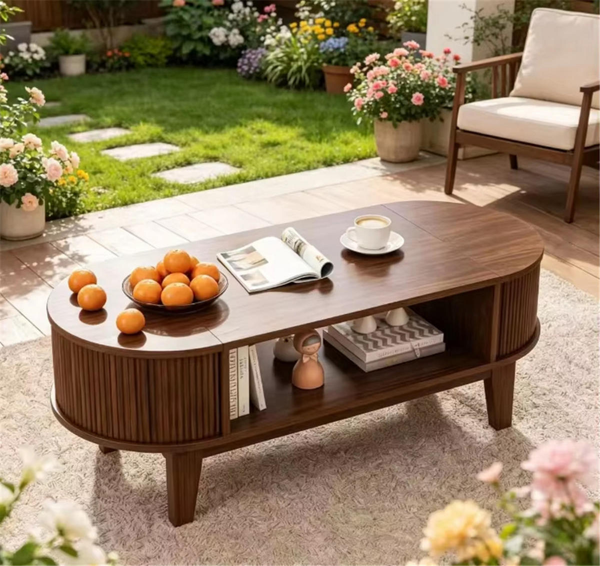 COUCHTISCH oval Stauraum Ablage Walnuss 100x50,4x50 - Braun, Holz (100/50/50.4cm) - Kaket