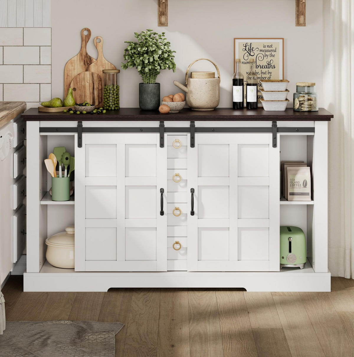 SIDEBOARD 150/40/85 cm Weiß aus MDF mit Schiebetüren - Weiß, Holzwerkstoff (150/85/40cm) - OKWISH