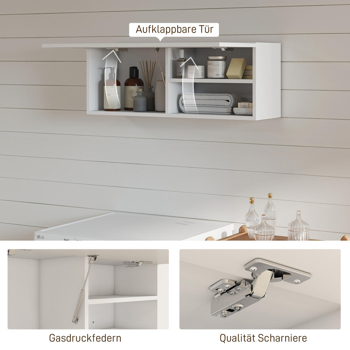 BADEZIMMERSCHRANK Hängeschrank Wandschrank mit nach oben klappbarer Tür Weiß - Weiß, Holzwerkstoff (25/30/80cm) - HOMCOM