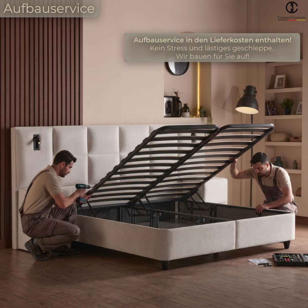 BETTBANK LUXOR 160/43/43 cm, Ivory, Aufklappbar, mit Stauraum - Creme/Schwarz, Holz/Kunststoff (160/43/43cm) - Consilio Concept