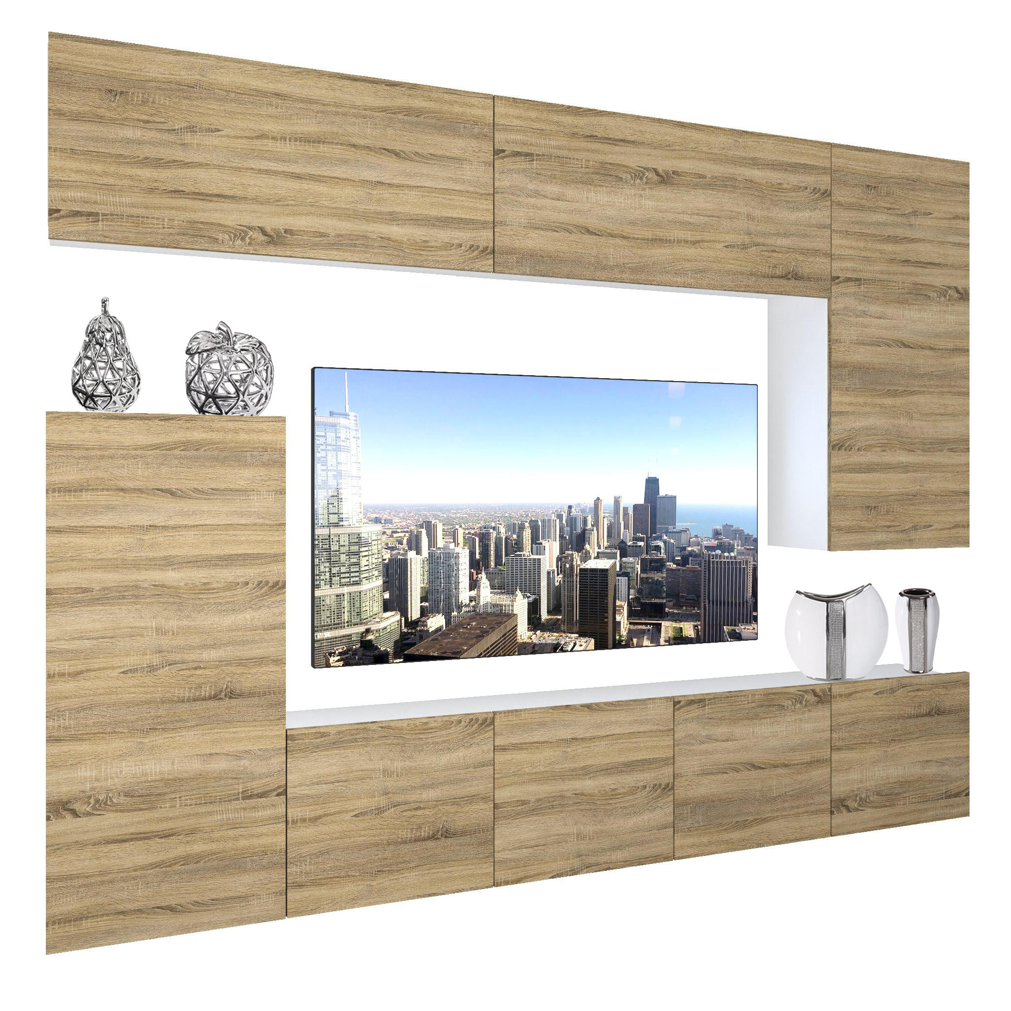 WOHNZIMMERWAND Schrankwand mit LED Sonoma Eiche - Beige, Holz (250/180/36cm) - B BELINI GROUP