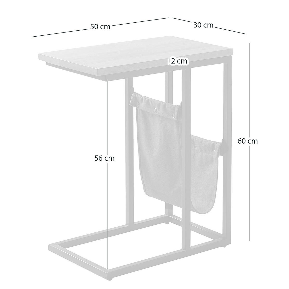 BEISTELLTISCH mit Ablage - Eiche massiv / Eisen - Eiche / Schwarz - Schwarz/Braun, Holz/Metall (30/50/60cm) - home24