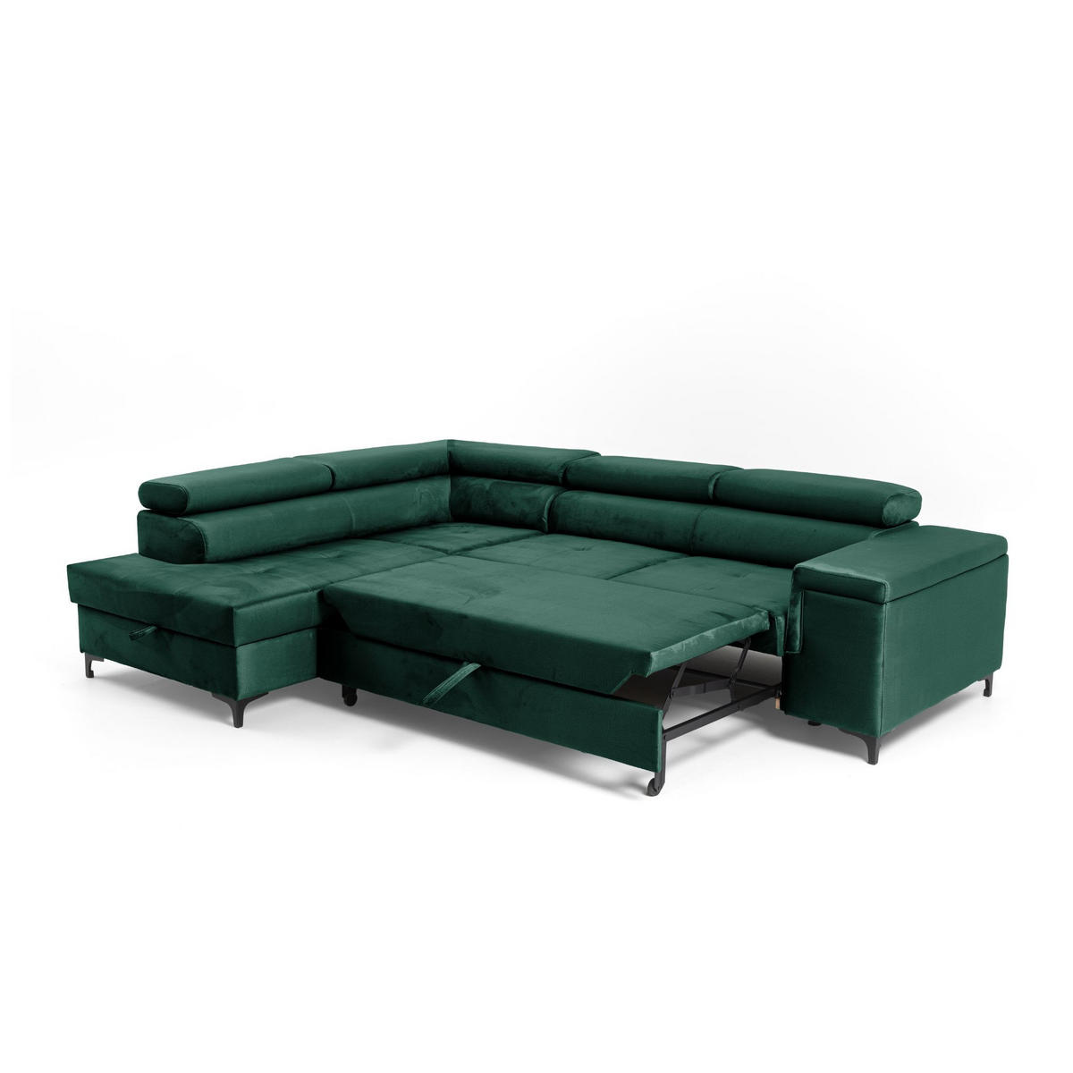ECKSOFA WILLIAM L Links mit Schlaffunktion 127x195 Velours Grün - Silberfarben/Grün, Holz/Textil (275/203cm) - Muffo
