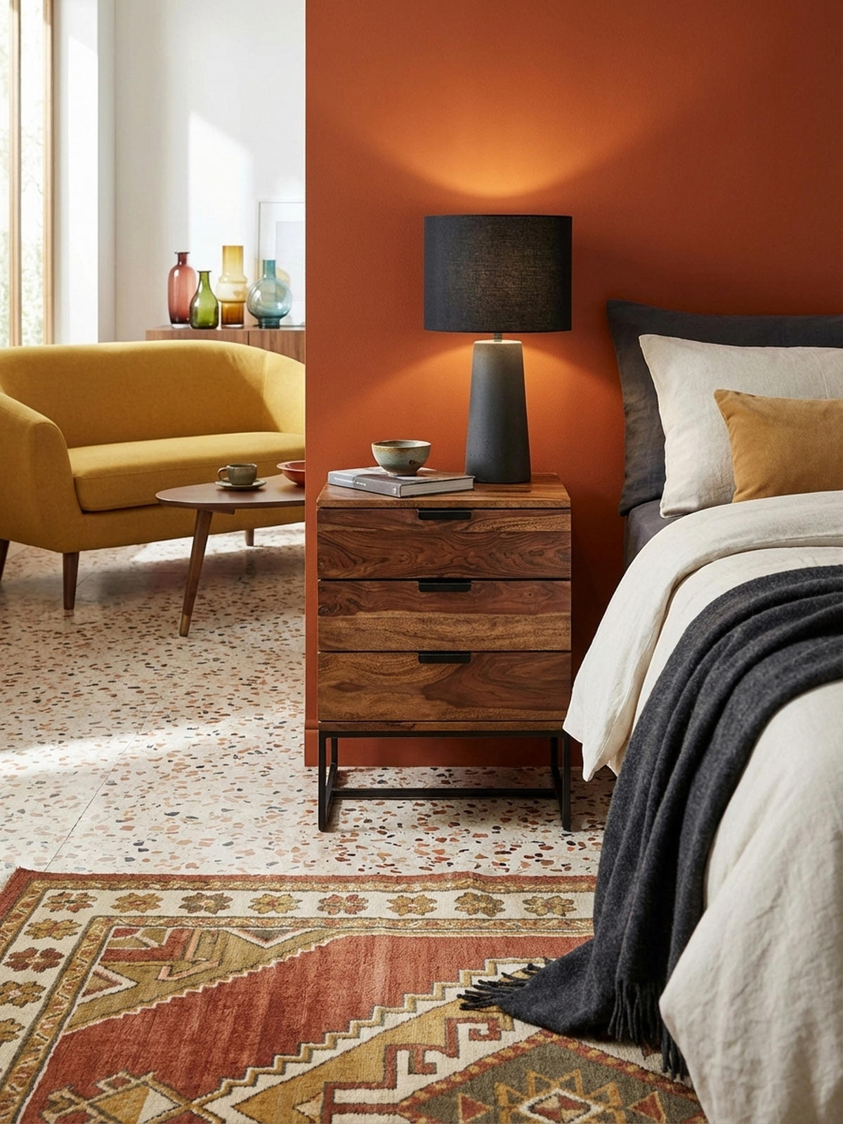 NACHTTISCH – Massivholz/Eisen, 50x40x65 cm, 3 Schubladen, Industrial-Stil - Schwarz/Braun, Holz/Metall (50/65/40cm) - KADIMA DESIGN