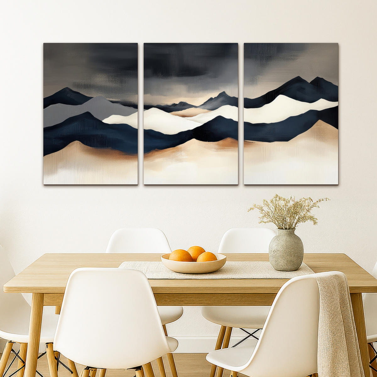 LEINWANDBILD 3er Set Landschaft - Abstrakt - Modern 120x60 cm - Dunkelblau, Textil (120/60cm) - MuchoWow