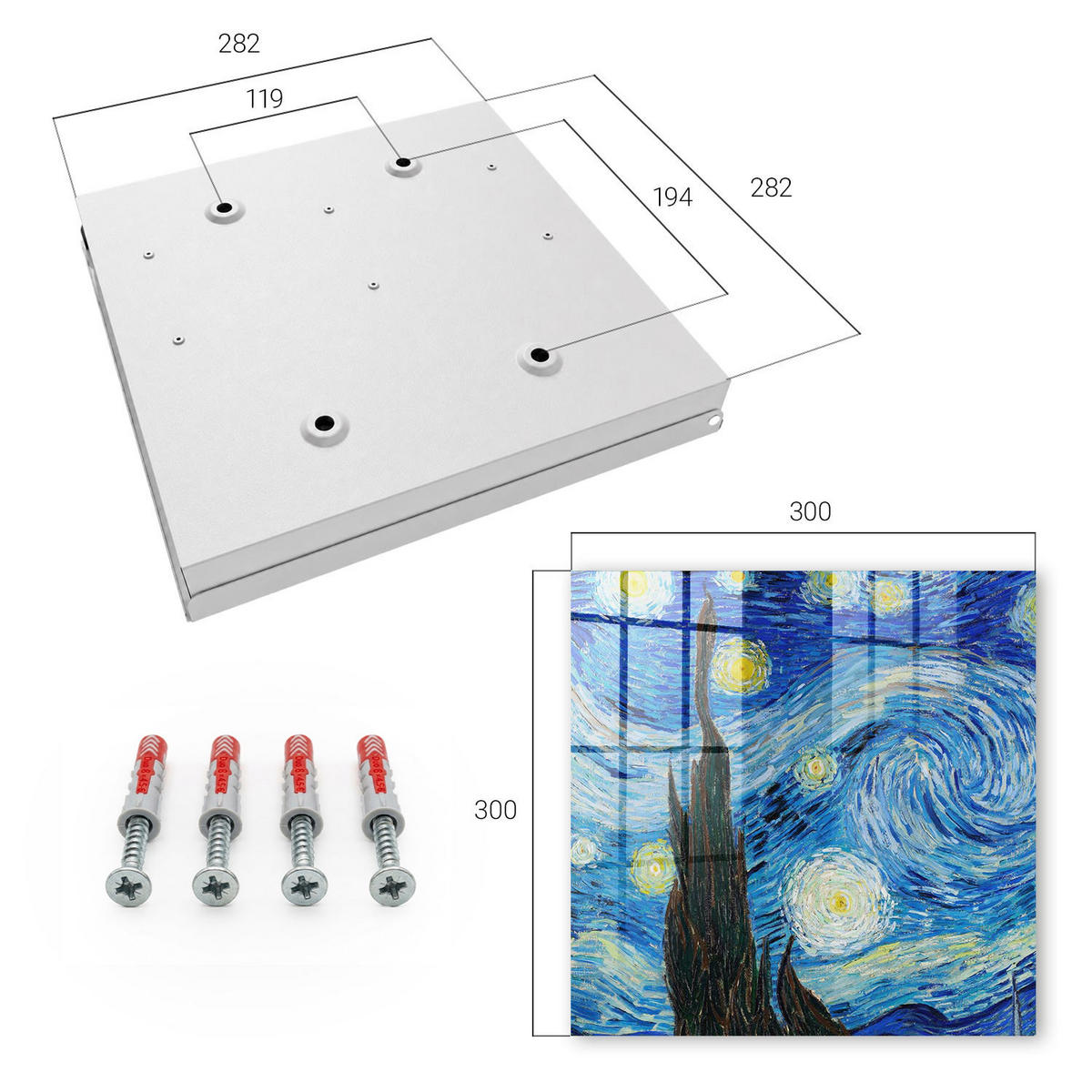 SCHLÜSSELBOX Weiß 30x30 cm – Türöffnung nach rechts - Nachthimmel - Blau, Metall (30/30/5cm) - TULUP