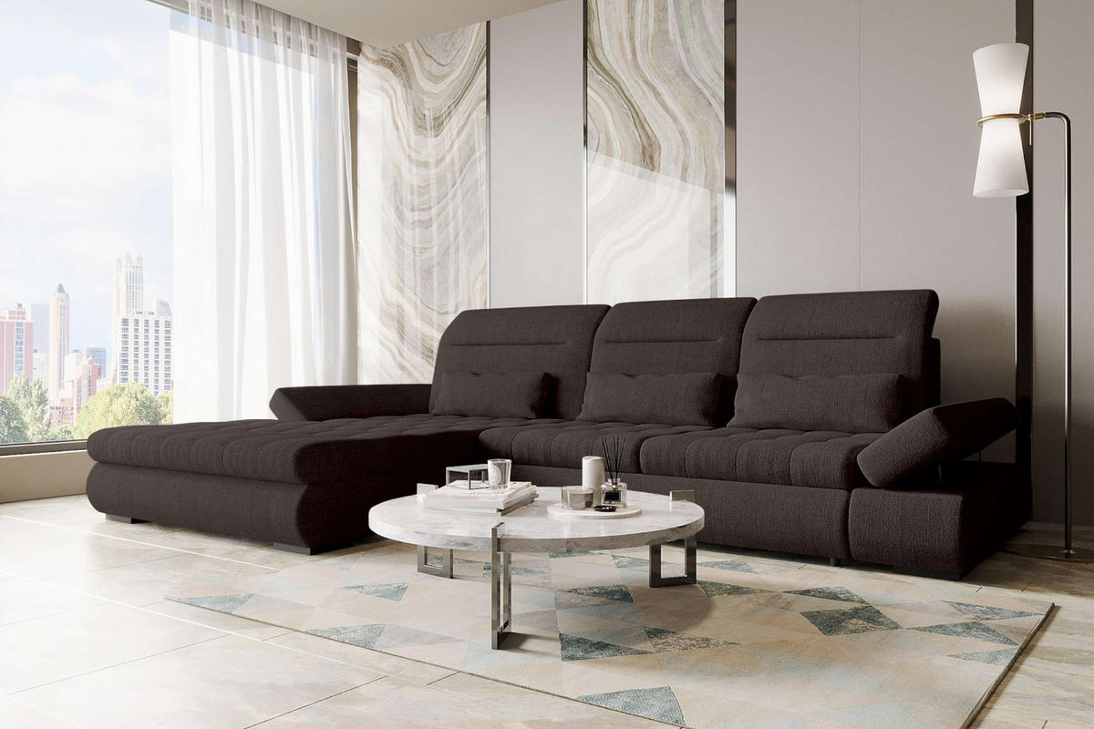 ECKSOFA Toscana Plus Velours inkl. Schlaffunktion - Braun, Textil (179/300cm) - 99rooms