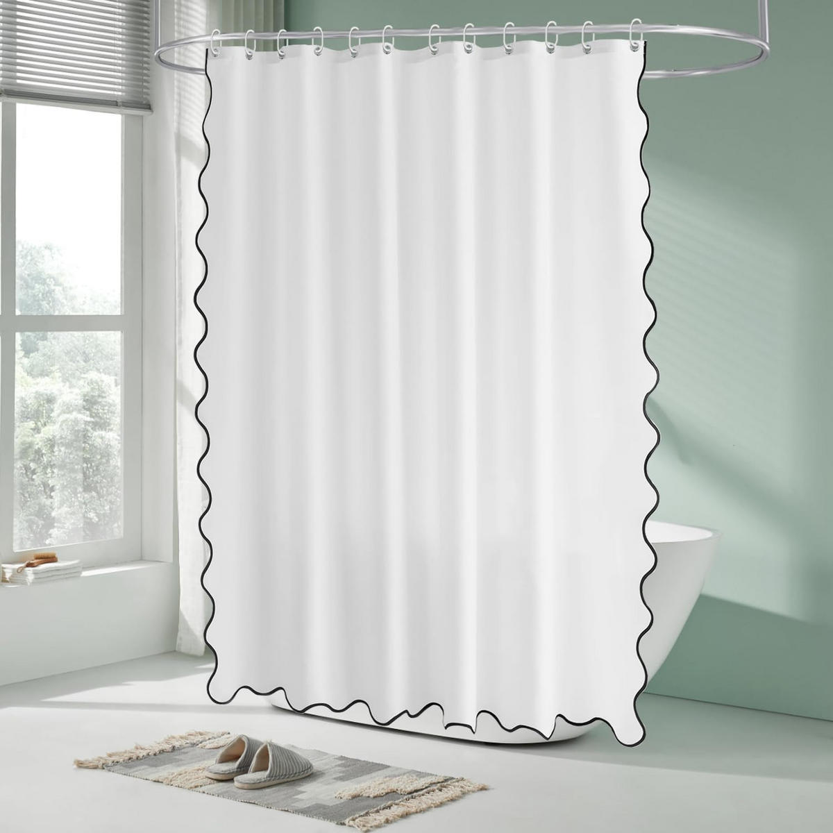 DUSCHVORHANG – 183 x 183 cm – Inklusive Haken – Weiß - Weiß, Textil (183/183cm)
