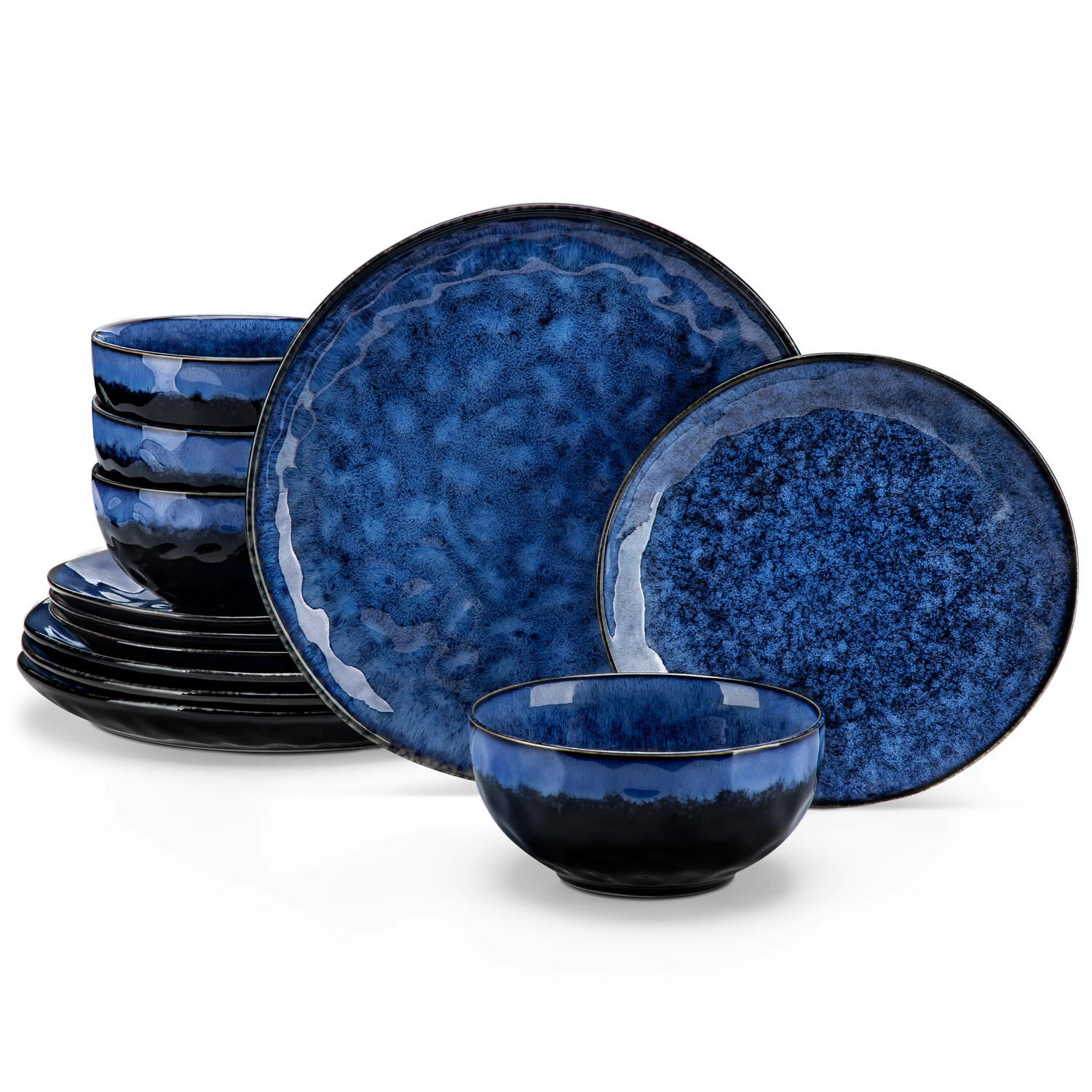 KOMBISERVICE 12-teilig aus Steinzeug, Blau, Geschirr für 4 Personen - Blau, Keramik (27/2.8/27cm) - Kaket
