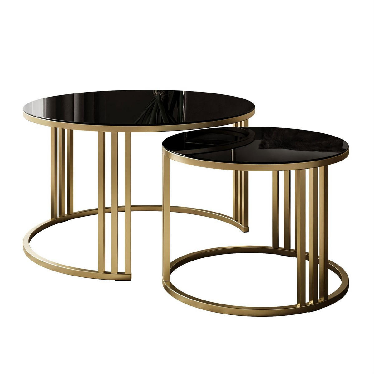 COUCHTISCH 2in1 LORI GLASS gebürstetes Gold, gebürstetes Gold / schwarzes Glas - Schwarz, Metall (70/70/43cm) - Lookway