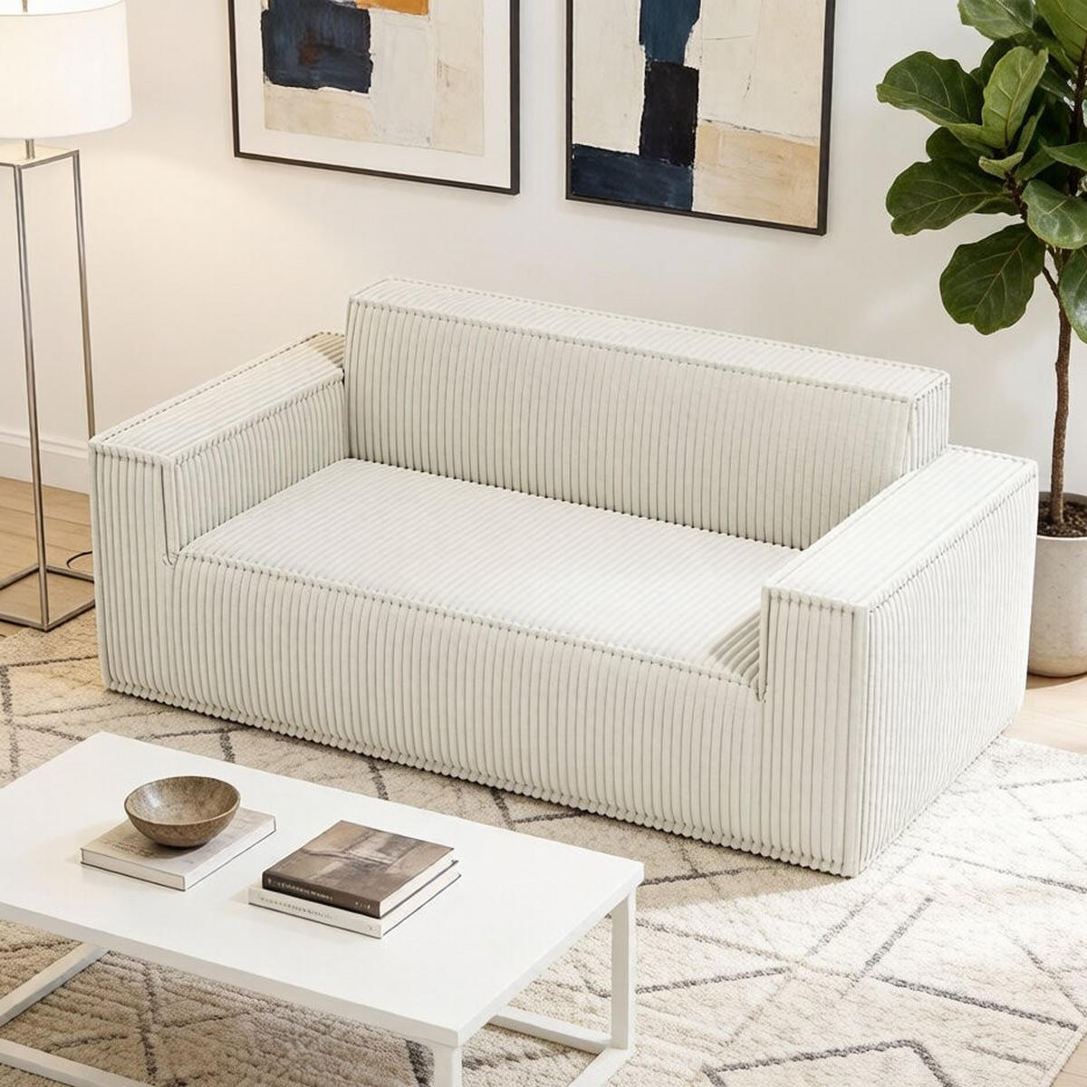 2-SITZER SOFA Cord Off-White - Creme, Textil (178/70/86cm) - WISHDOR