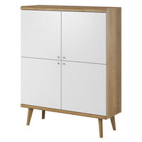HIGHBOARD PRIMARIO 107/134/40 cm mit 4 Türen Eichefarben - Eichefarben/Weiß, Holzwerkstoff (107/134/40cm) - MASSENO